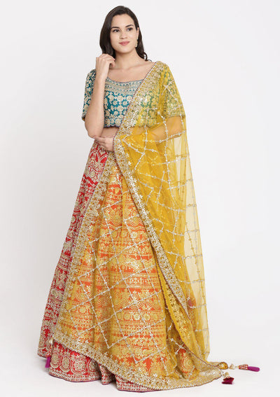 Red Gota Patti Raw Silk Designer Lehenga-Koskii