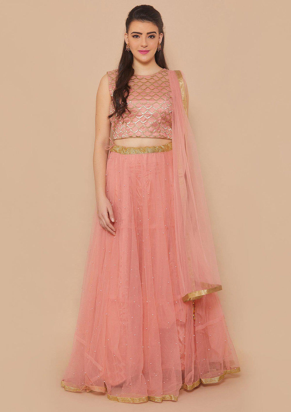 Pink Cutdana Net Designer Lehenga-Koskii