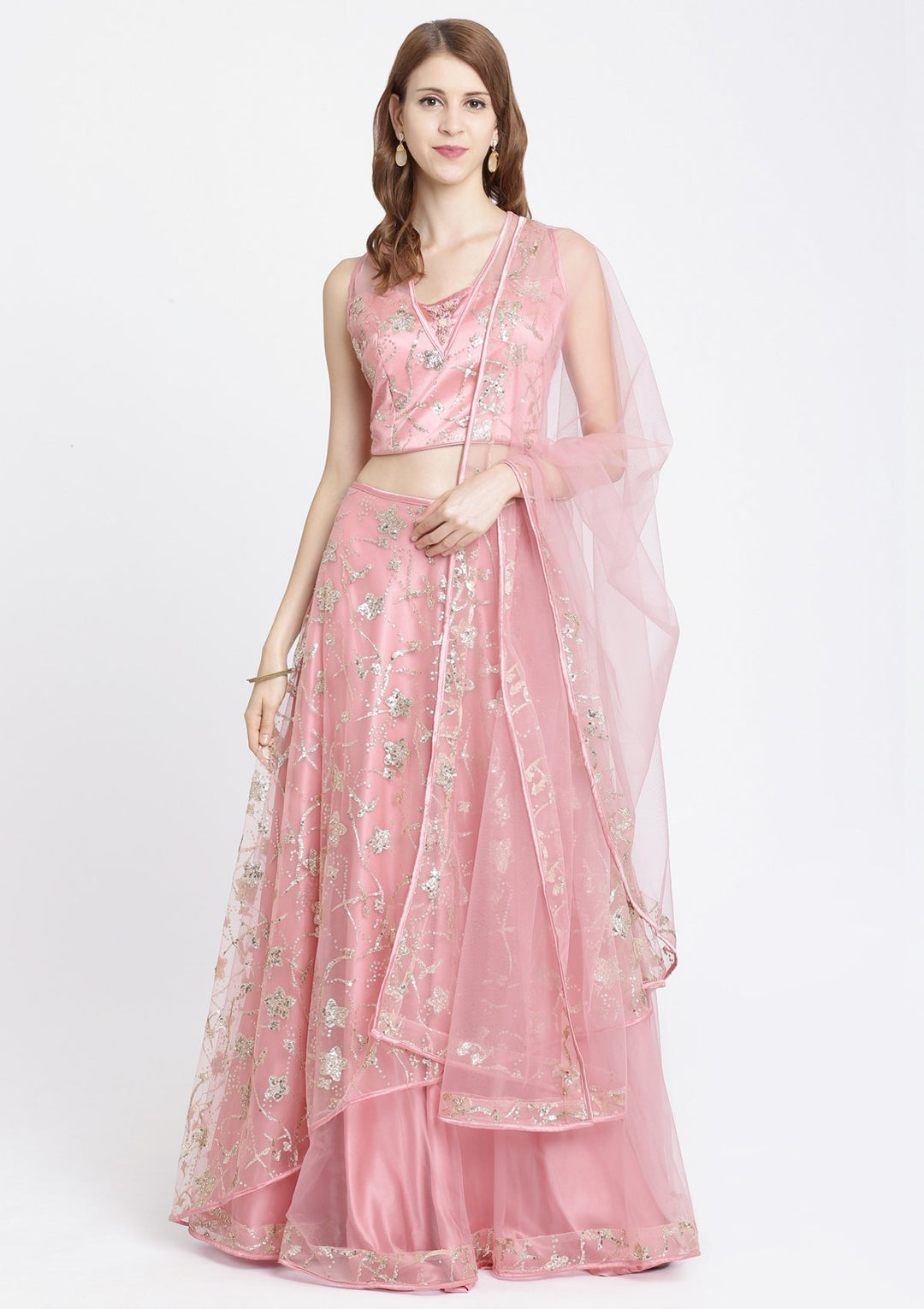 Pink Sequins Net Designer Lehenga-Koskii
