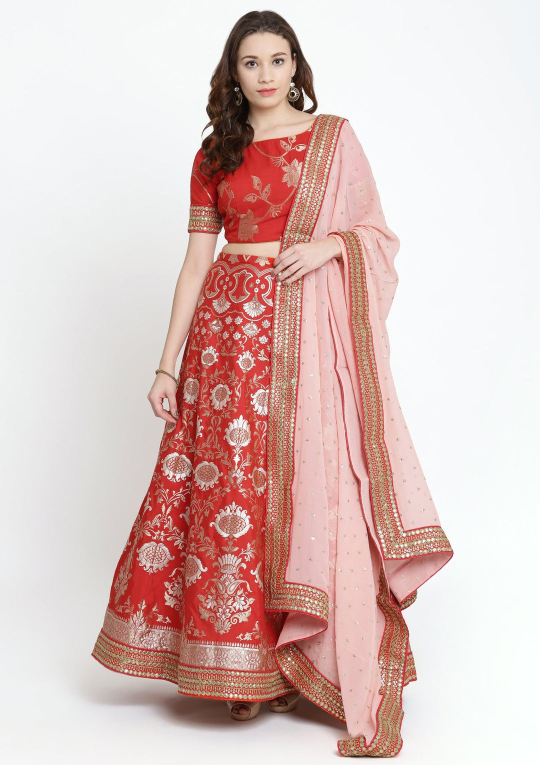 Red Zariwork Brocade Designer Lehenga-Koskii