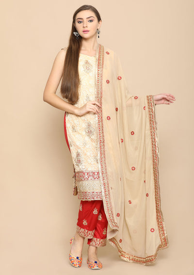 red and beige designer salwar suit-Koskii