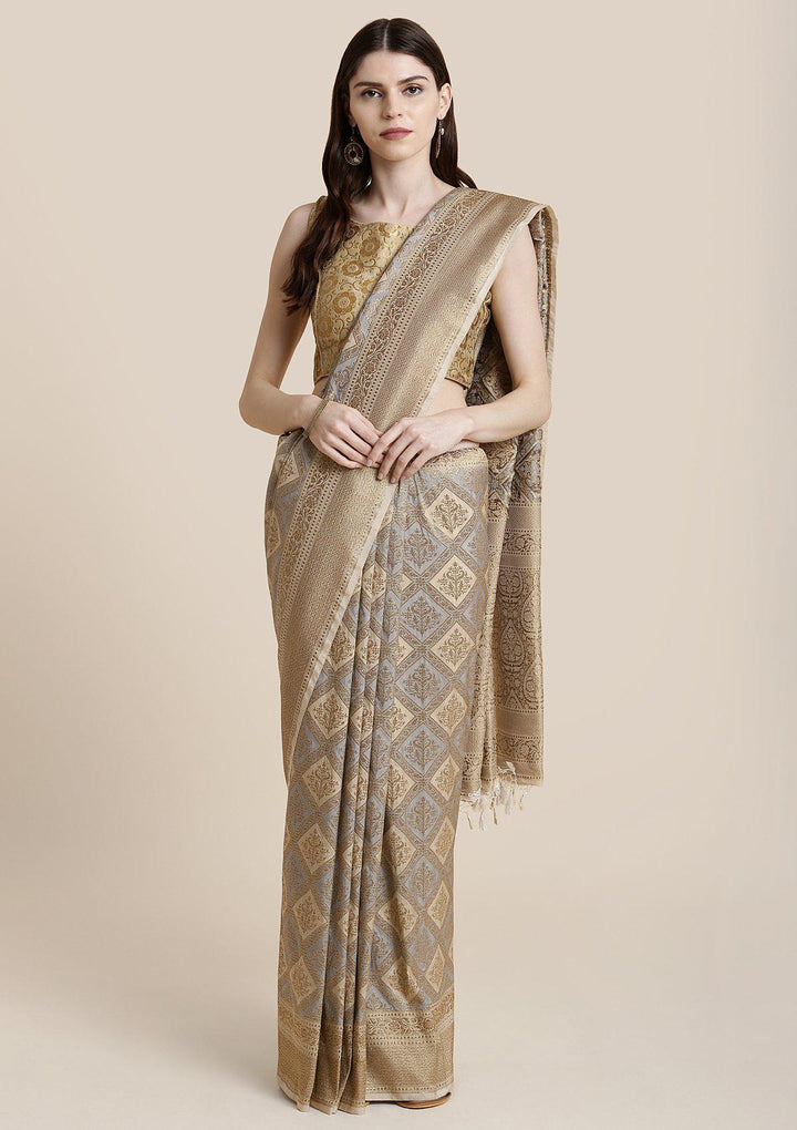 Fawn Zariwork Brocade Designer Saree-Koskii
