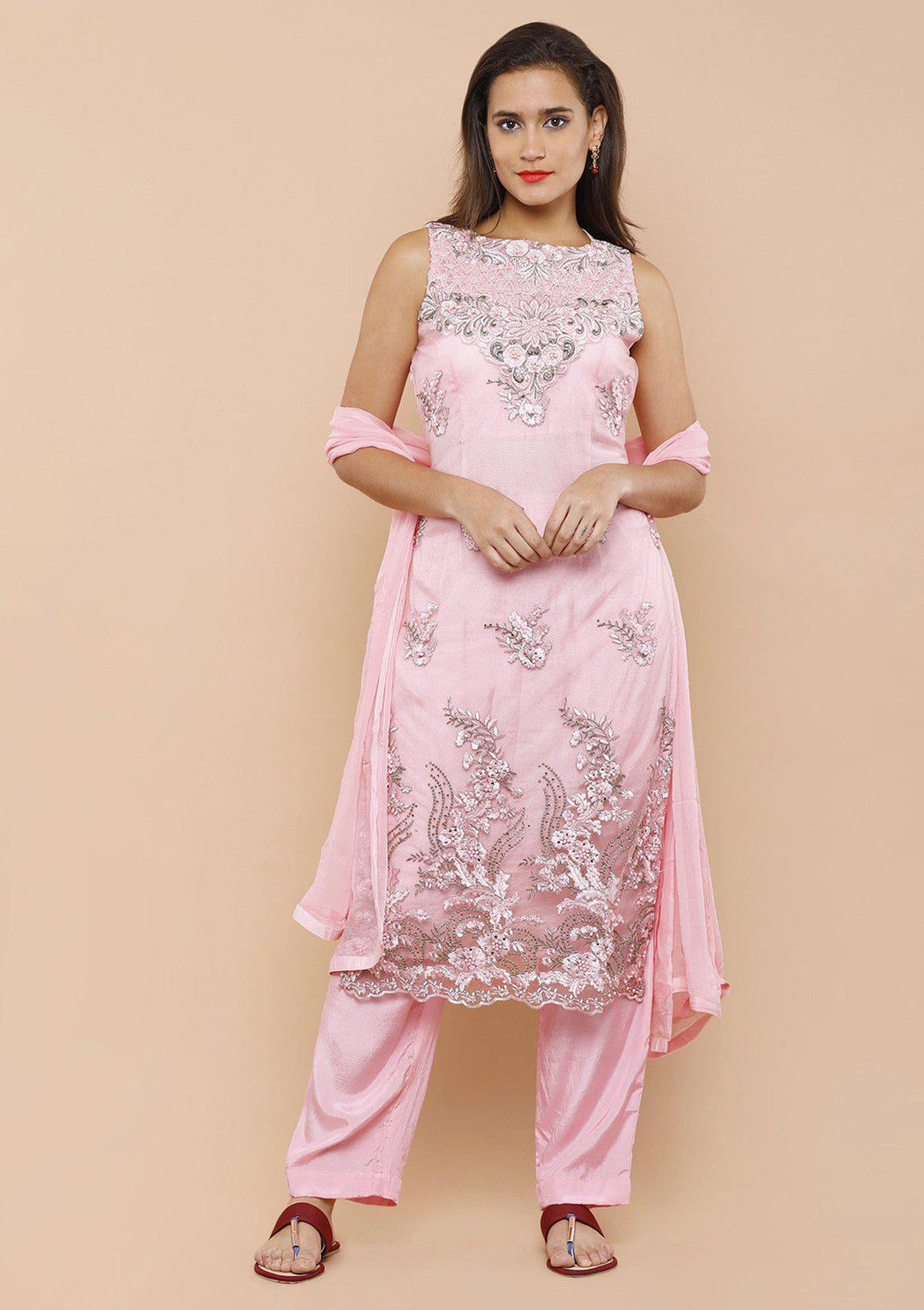 Pink Embellished Floral Designer Salwar Suit-Koskii