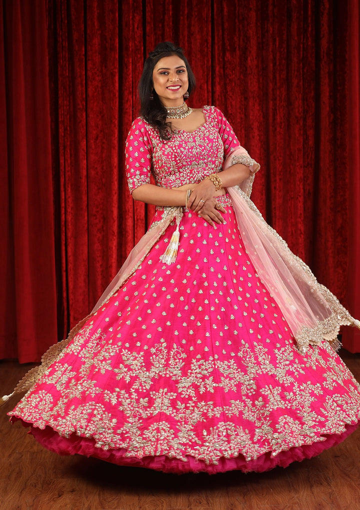 Magenta Zardozi Raw Silk Designer Lehenga-Koskii