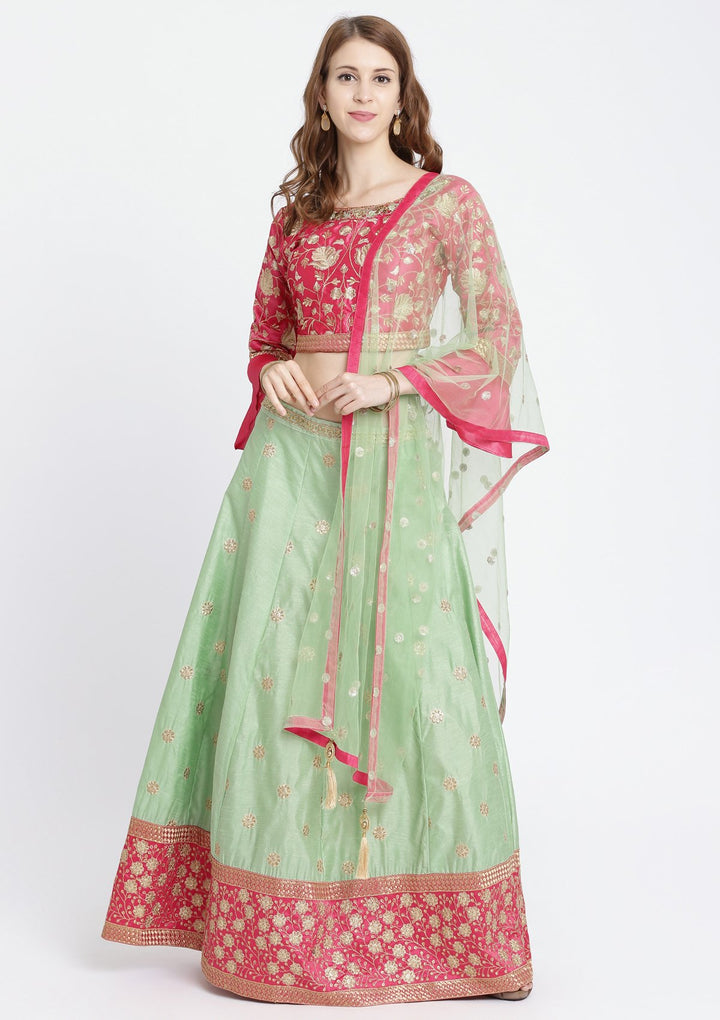 Pista Green Zariwork Rawsilk Designer Lehenga-Koskii