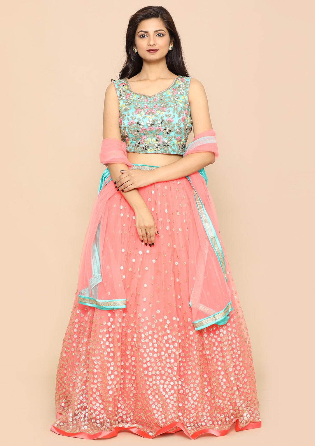 Pink Zardozi Satin Designer Lehenga-Koskii