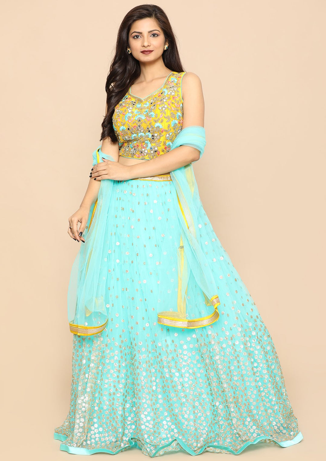 Green Cutdana Net Designer Lehenga-Koskii