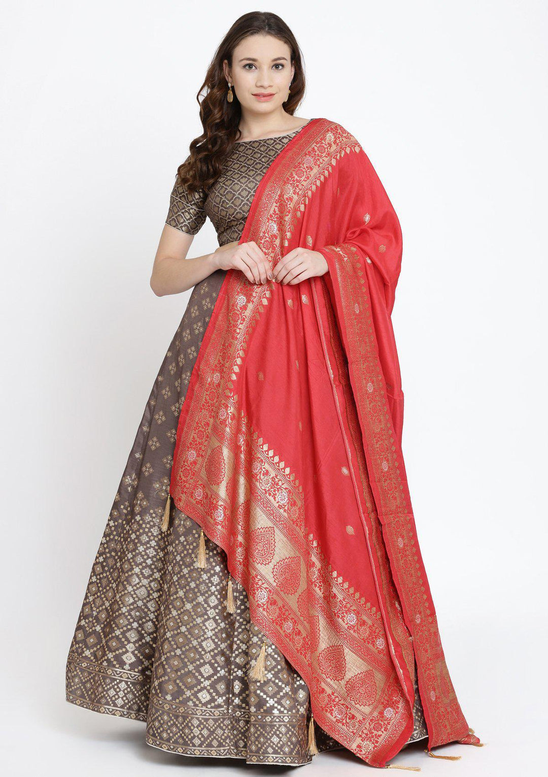 Dark Grey Zariwork Brocade Designer Lehenga-Koskii