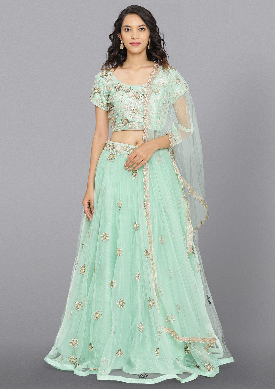 Pista Green Gotapatti Net Designer Lehenga-Koskii