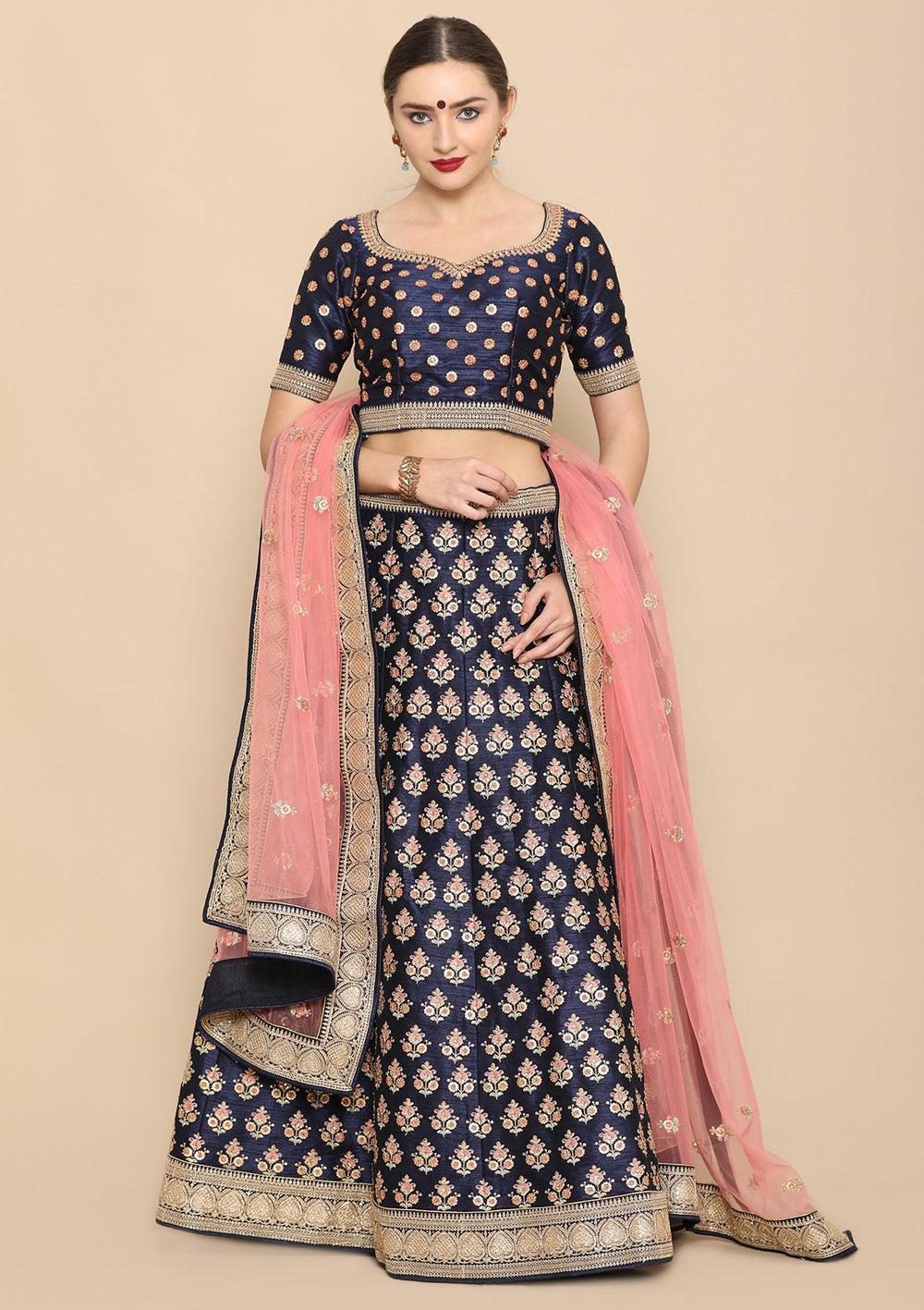 Navy Blue Sequinned Designer Lehenga-Koskii