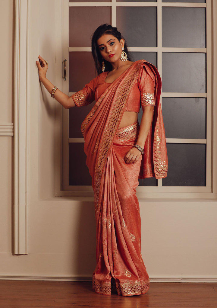 Peach Gotapatti Designer Art Silk Saree-Koskii