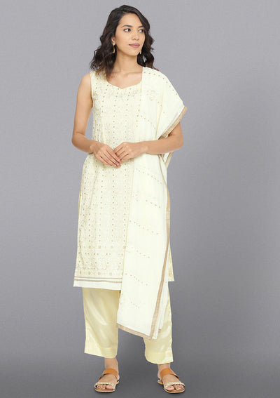 Cream Threadwork Georgette Designer Salwar Suit-Koskii