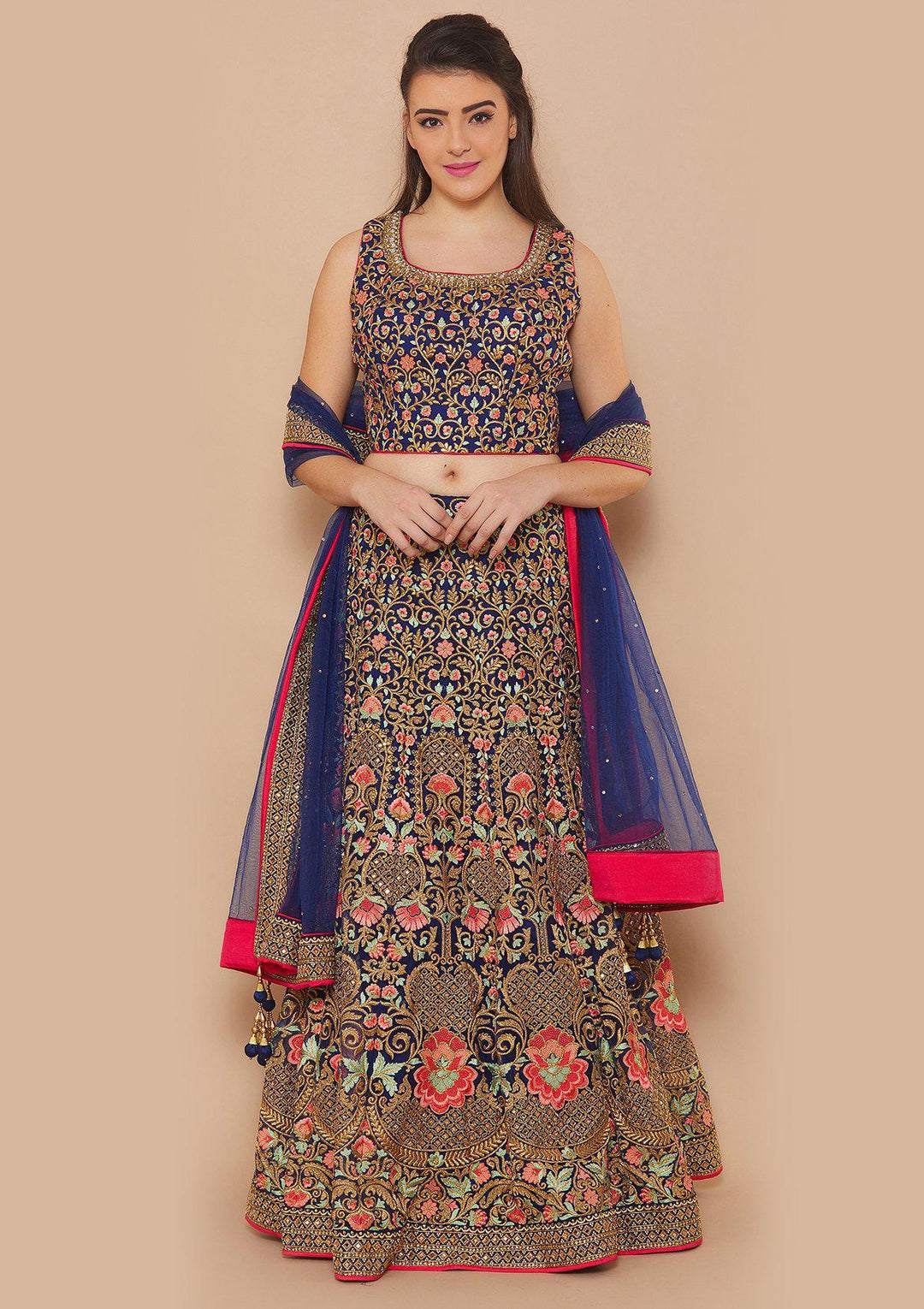 Blue Zariwork Net Designer Lehenga-Koskii
