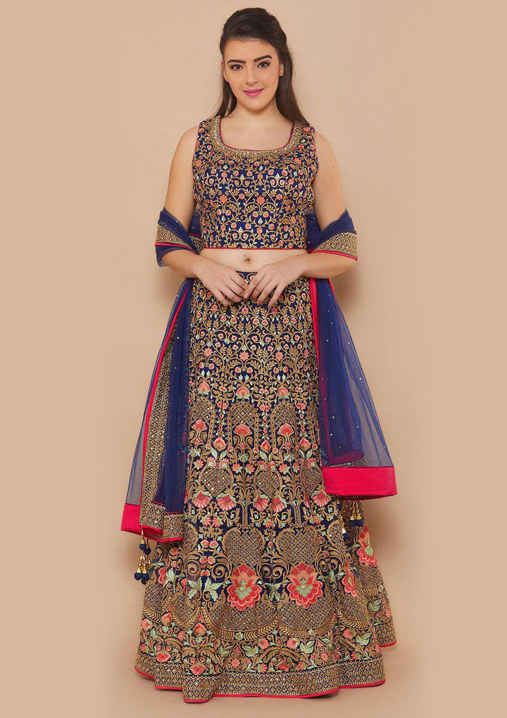 Blue Zariwork Net Designer Lehenga-Koskii