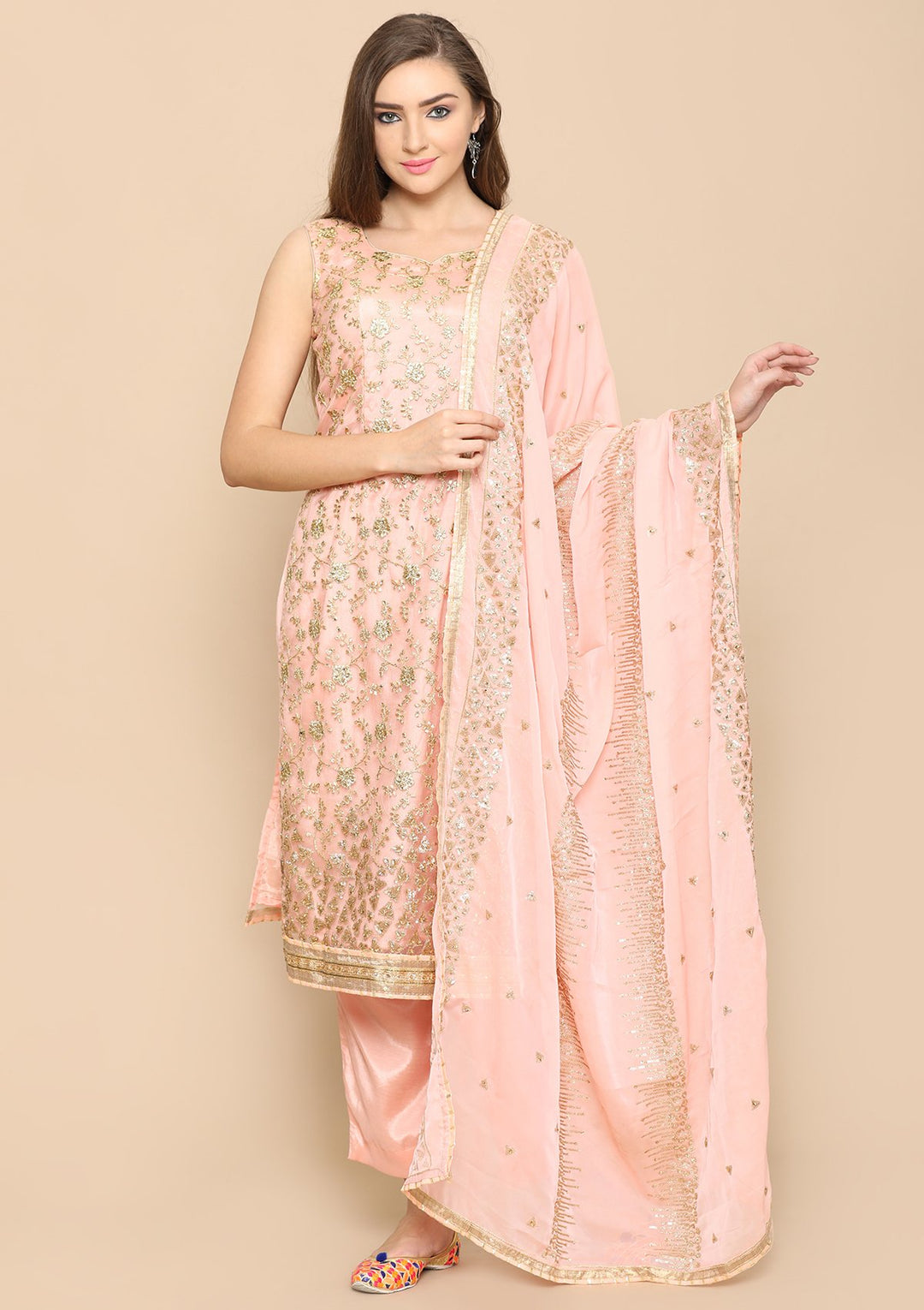 pink and gold designer salwar suit-Koskii