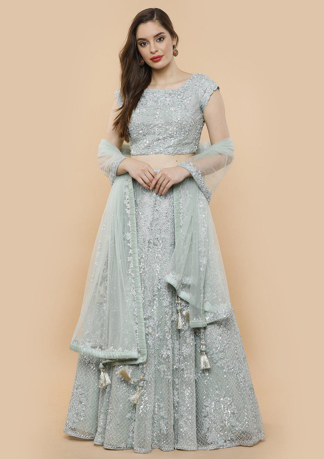 koskii sky blue sequined bridal lehenga-Koskii