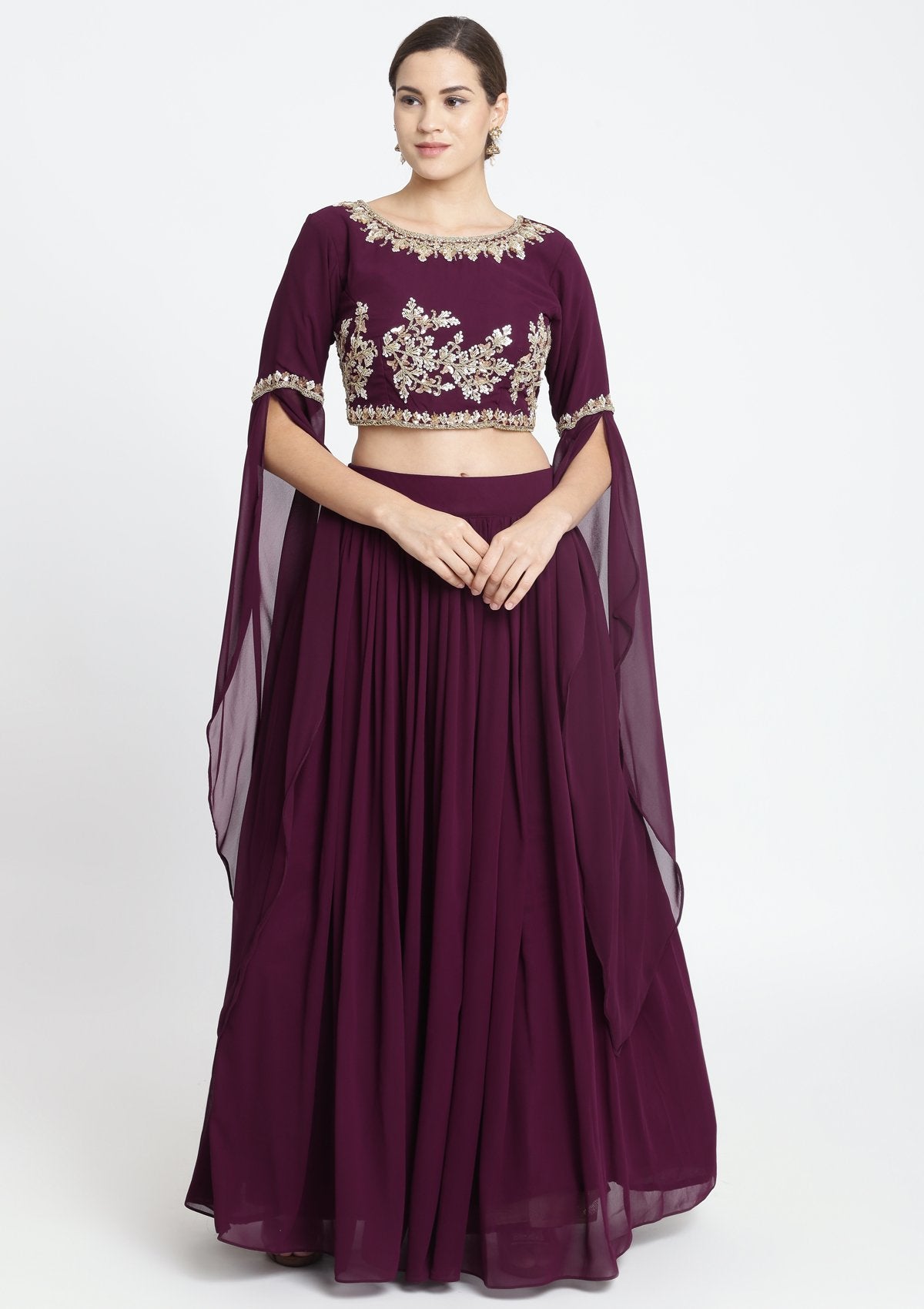 Wine Sequins Georgette Designer Lehenga-Koskii