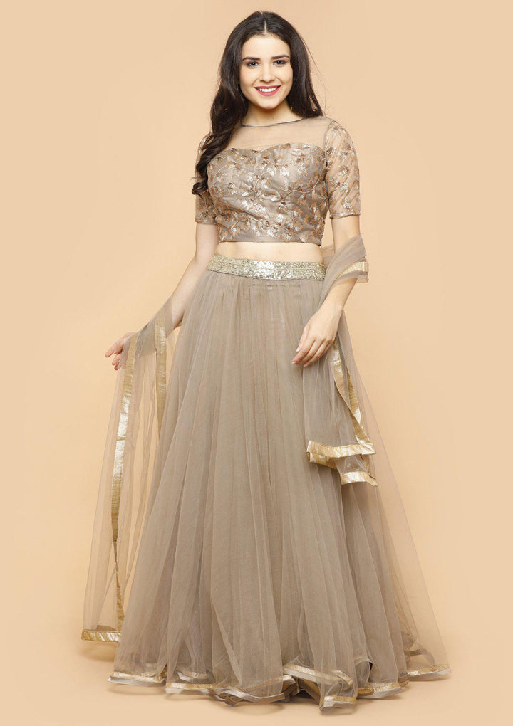 Koskii silver grey net Lehenga-Koskii