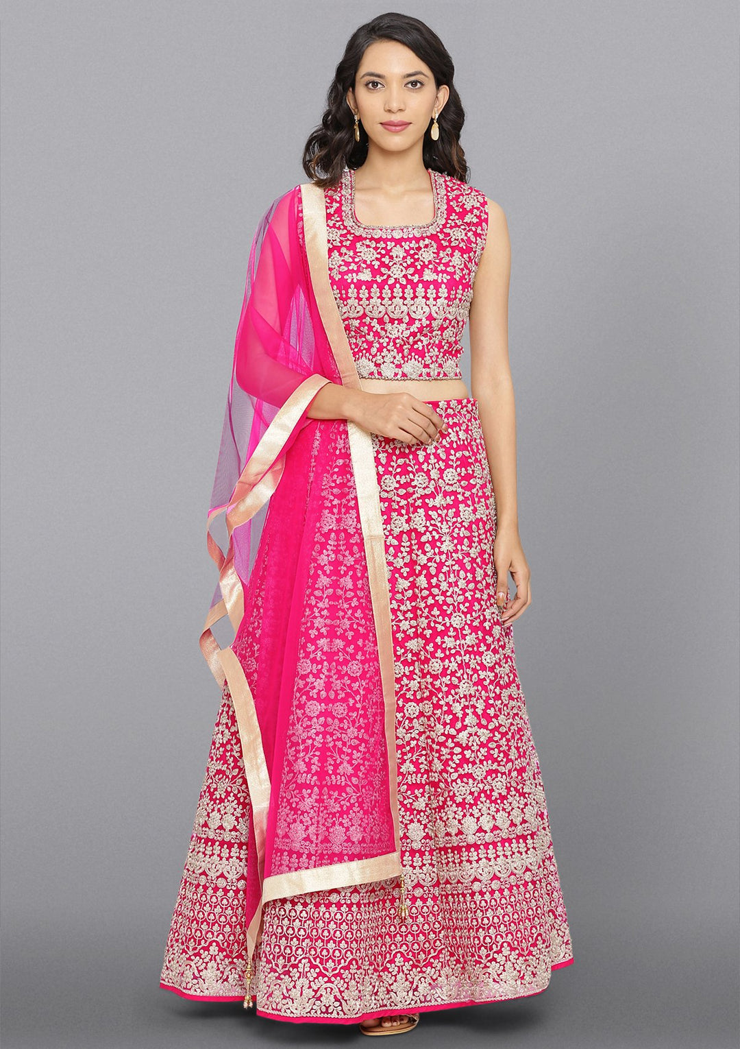Rani Pink Zariwork Net Designer Lehenga-Koskii