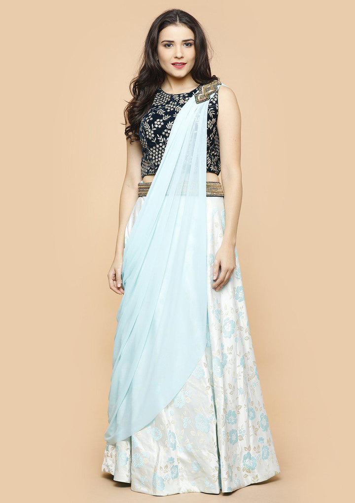 koskii arctic blue fusion lehenga-Koskii