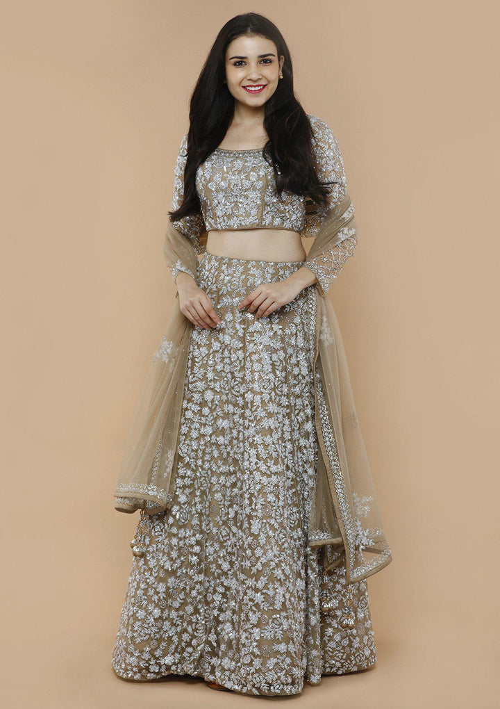Sparkling Silver Embellished Designer Lehenga-Koskii