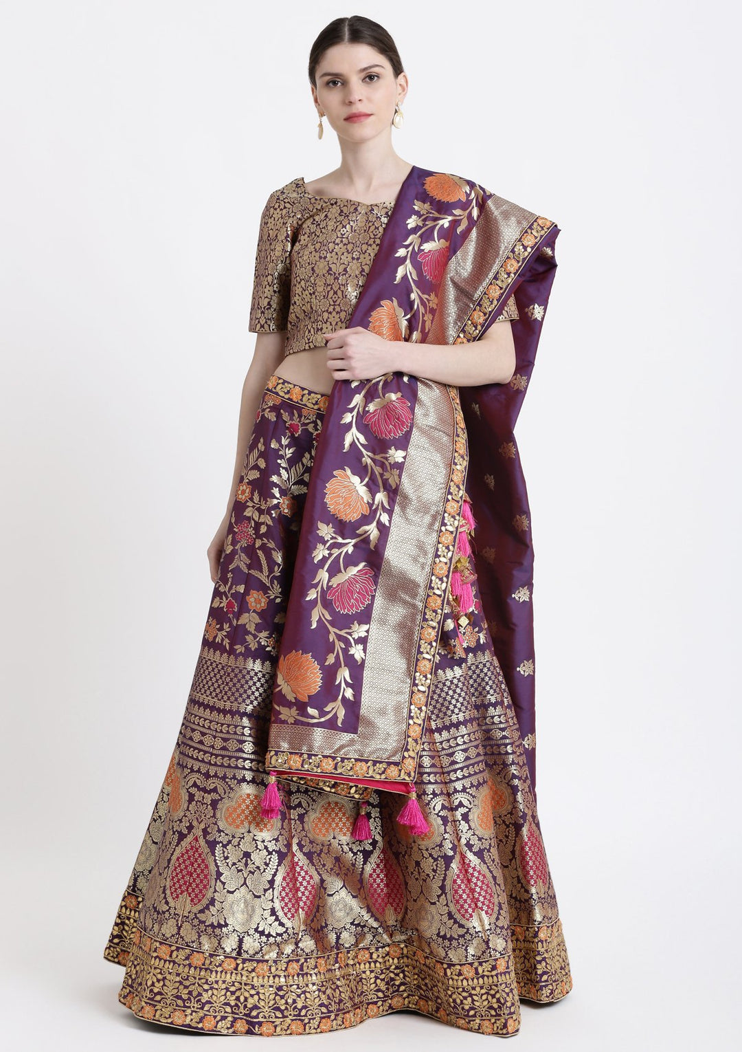 Navy Blue Gotapatti Banarasi Designer Lehenga-Koskii