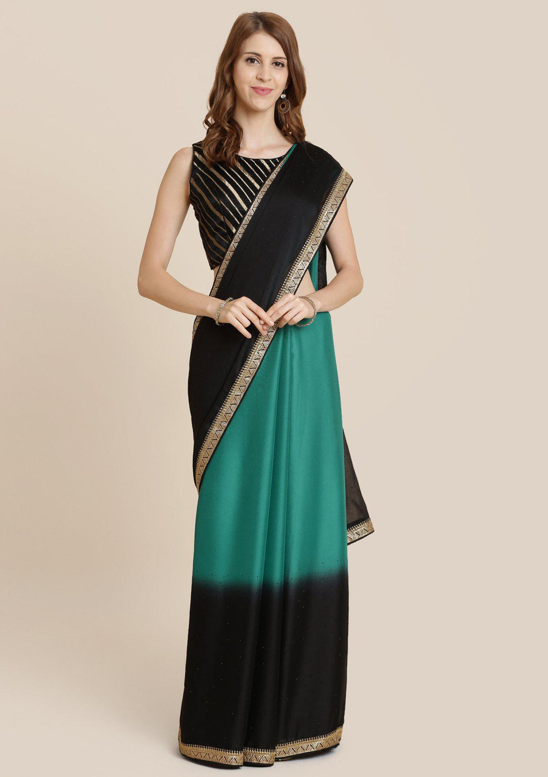 Black Stonework Georgette Designer Saree-Koskii