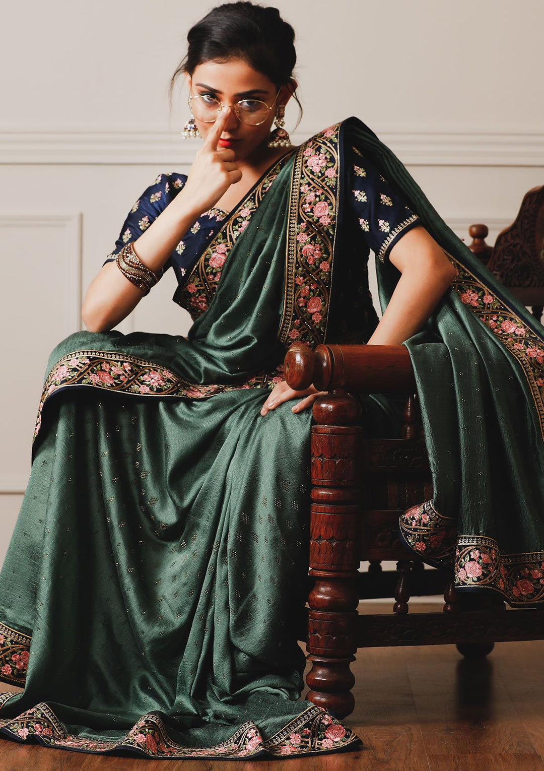Pista Green Threadwork Raw SIlk Designer Saree-Koskii