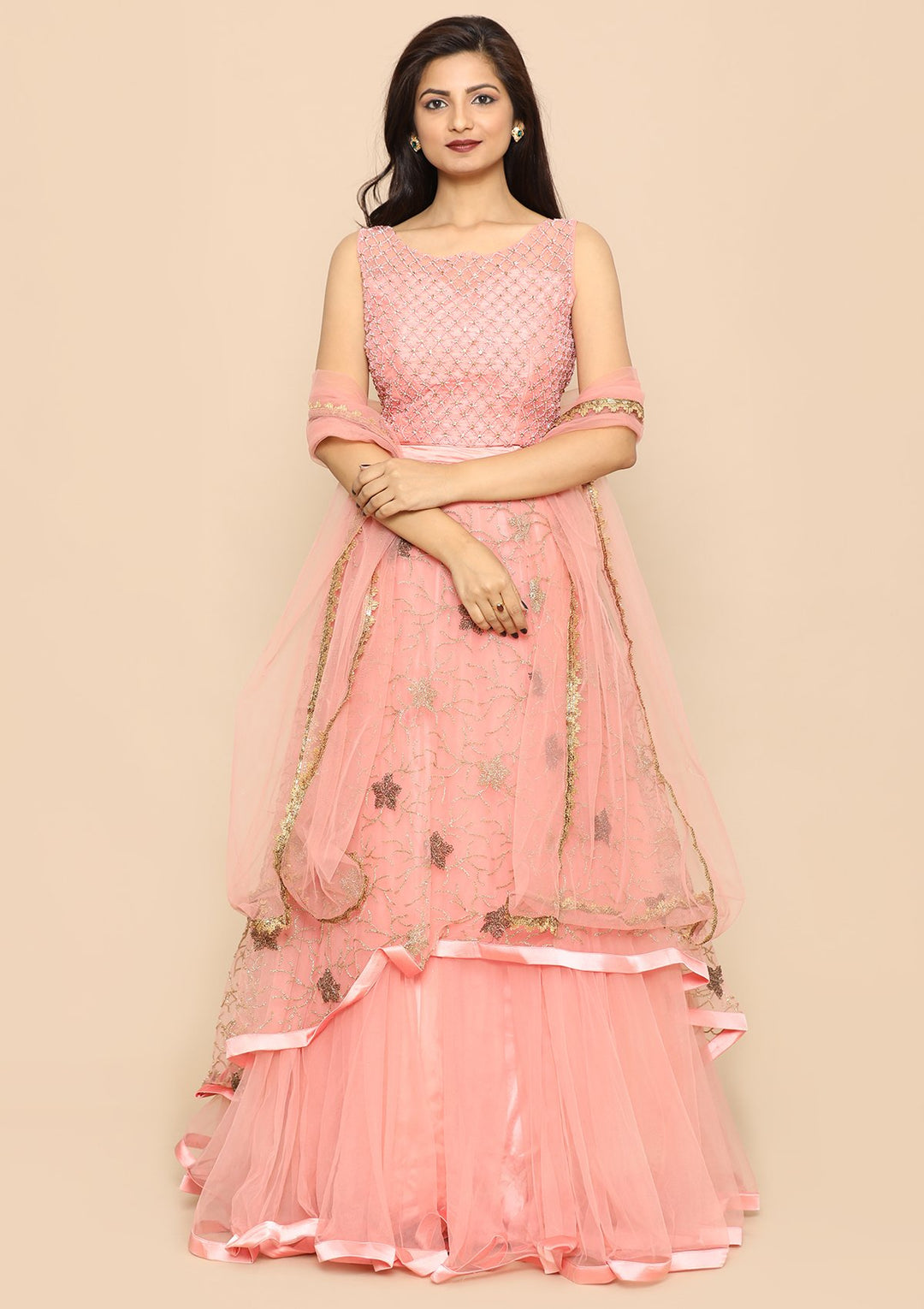 Pink Cutdana Net Designer Lehenga-Koskii