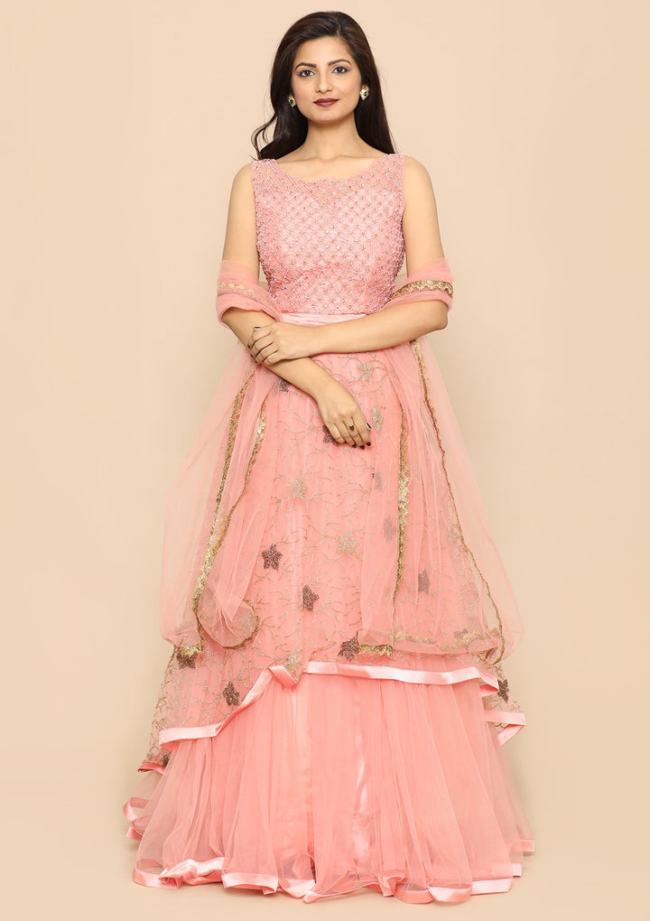 Pink Cutdana Net Designer Lehenga-Koskii