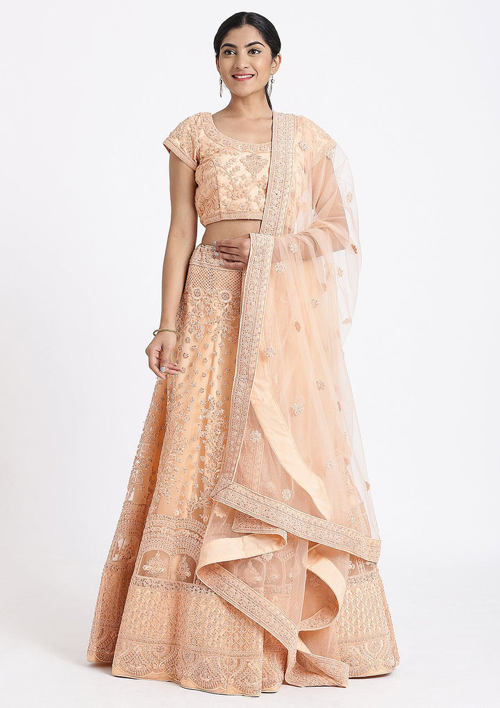 Peach Threadwork Net Designer Lehenga-Koskii