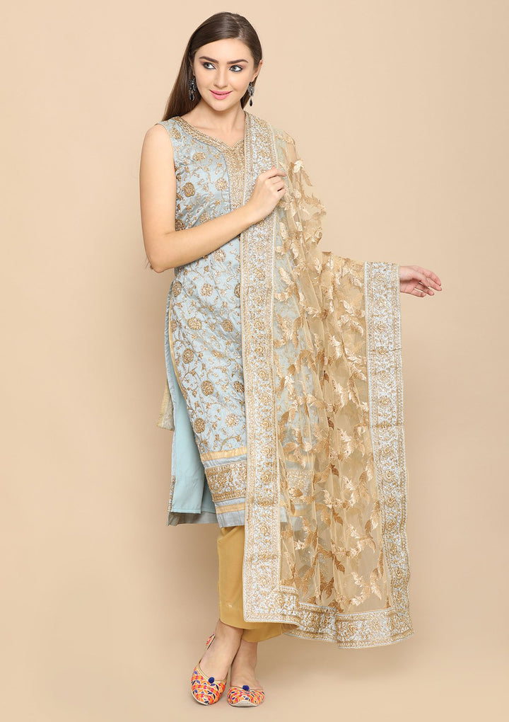 Light Grey and gold designer salwar suit-Koskii