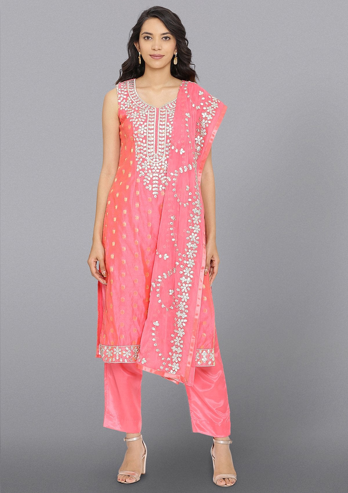 Pink Gotapatti Chanderi Designer Salwar Suit-Koskii