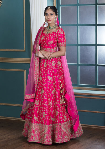 Koskii Pink Silk Designer Bridal Lehenga-Koskii