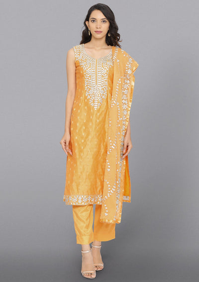 Yellow Gotapatti Chanderi Designer Salwar Suit-Koskii