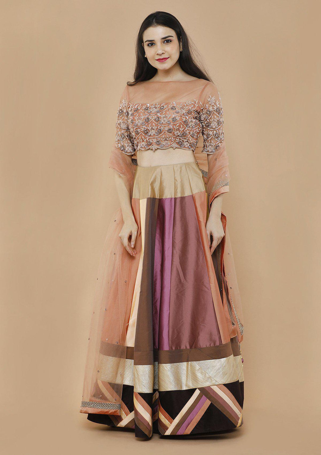 Colorpop Embellished Silk Designer Lehenga-Koskii