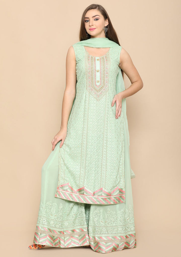 Pista Green Thread Work Designer Salwar Suit-Koskii