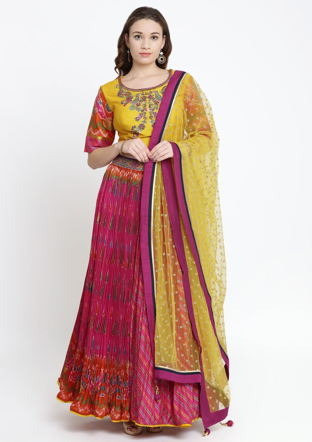 Fuschia Zardosi Rawsilk Designer Lehenga-Koskii