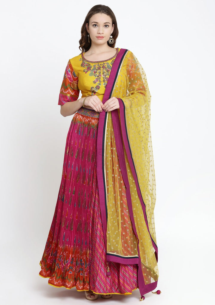 Fuschia Zardosi Rawsilk Designer Lehenga-Koskii