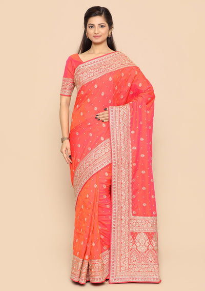 Pink Zari Silk Designer Saree-Koskii