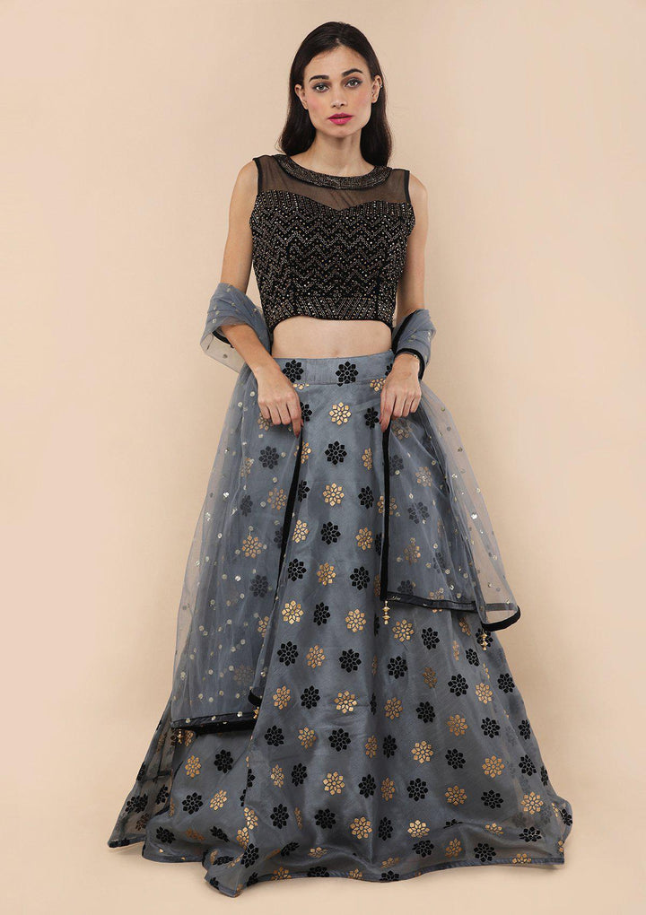 Koskii Grey Tissue Lehenga-Koskii