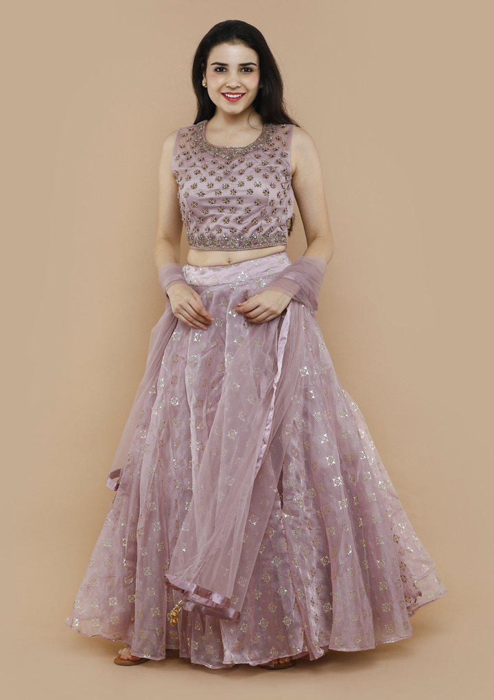 Lavender Sequinned Tissue Silk Designer Lehenga-Koskii