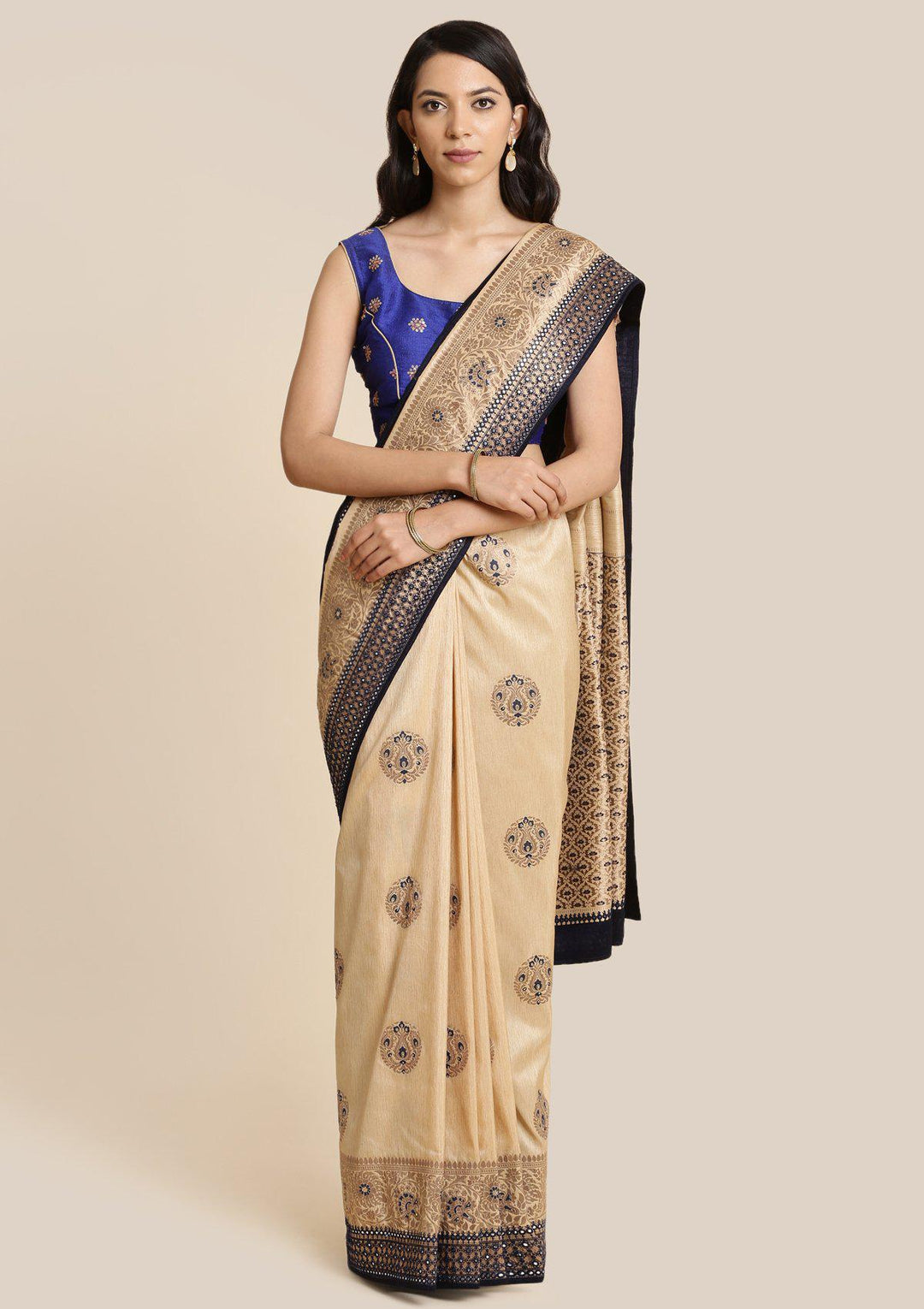 Gold Chikankari Brocade Designer Saree-Koskii