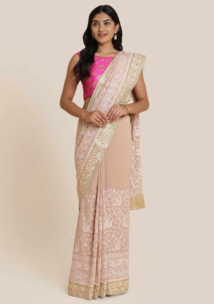 Mauve Zariwork Chiffon Designer Saree-Koskii