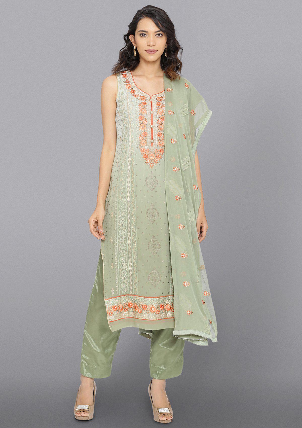 Light Green Zariwork Georgette Designer Salwar Suit-Koskii