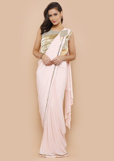 koskii pink and gold ready to drape saree-Koskii