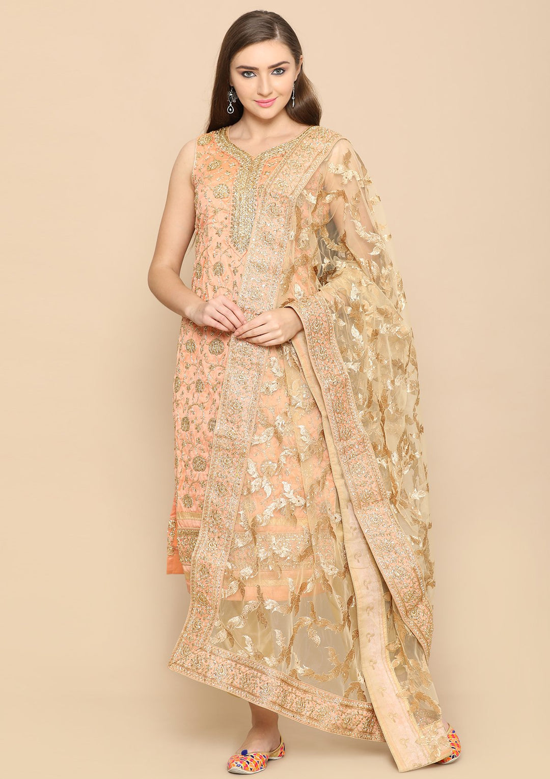 Peach and gold designer salwar suit-Koskii