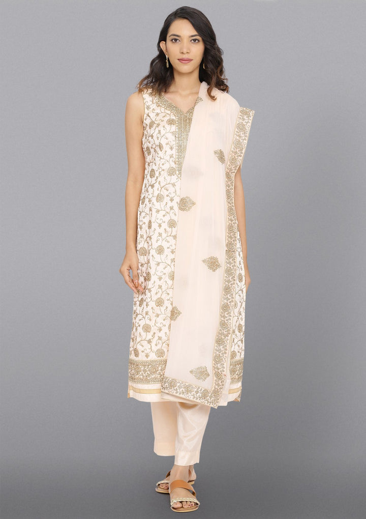 Peach Zariwork Chanderi Designer Salwar Suit-Koskii