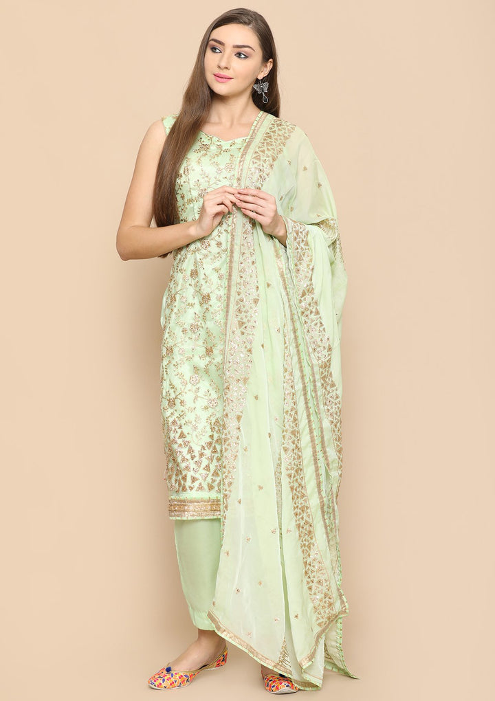 pista green and gold designer salwar suit-Koskii