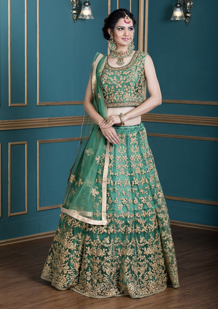 Green Cutdana Net Designer Lehenga-Koskii